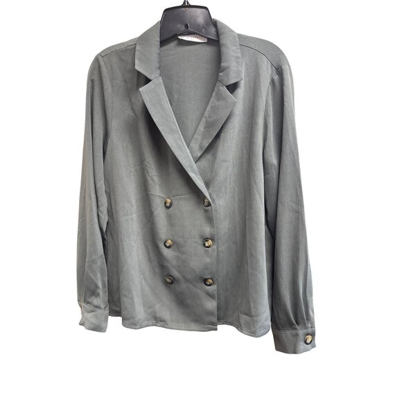 Elodie Womens Double-Breasted Blazer Jacket Large Polyester Green - Picture 2 of 7